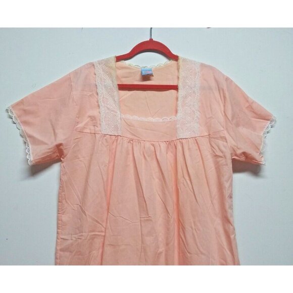 Haband's Moon Beam housedress sleepdress XL/1X peach color, lace accents light - Picture 2 of 11